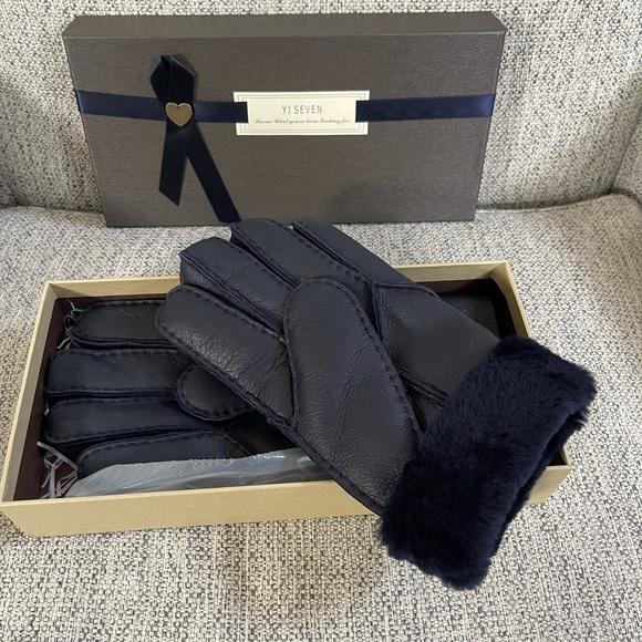 Yiseven Men’s 100% Leather Gloves sz M Navy Blue - Picture 6 of 9